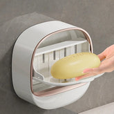 Wall-Mounted Waterproof Soap Holder with Drain Tray & Dust Cover
